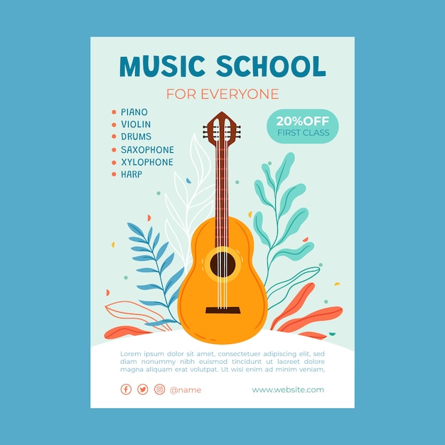 Vector cartel de escuela de música dibujado a mano