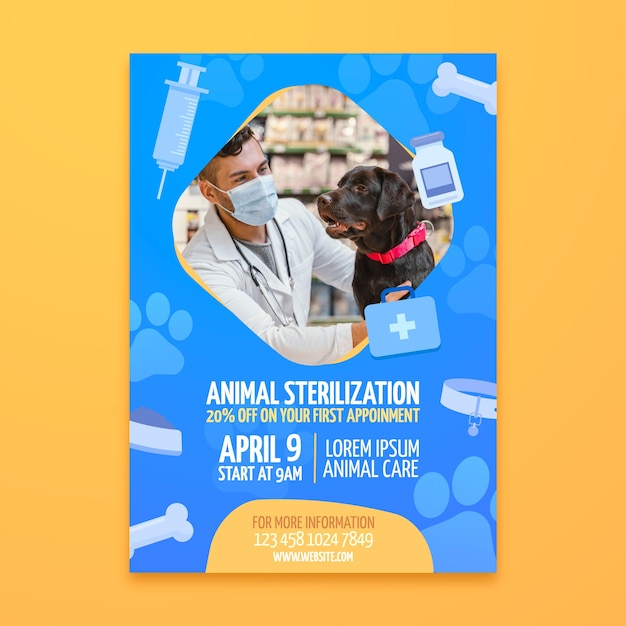 Vector cartel de esterilización animal dibujado a mano.