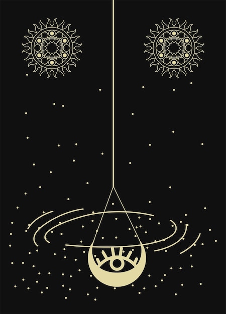 Vector cartel estético místico mano luna estrella retro magia misterio bohemin