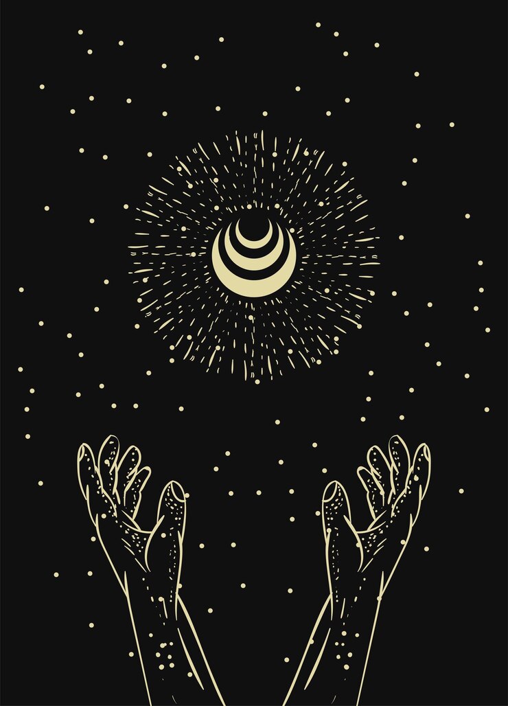Vector cartel estético místico mano luna estrella retro magia misterio bohemin