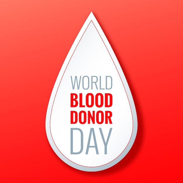 Cartel de estilo de corte de papel del día mundial del donante - 14 de junio. donación de sangre y concepto de salud médica con gota roja abstracta. ilustración de vector eps 10.