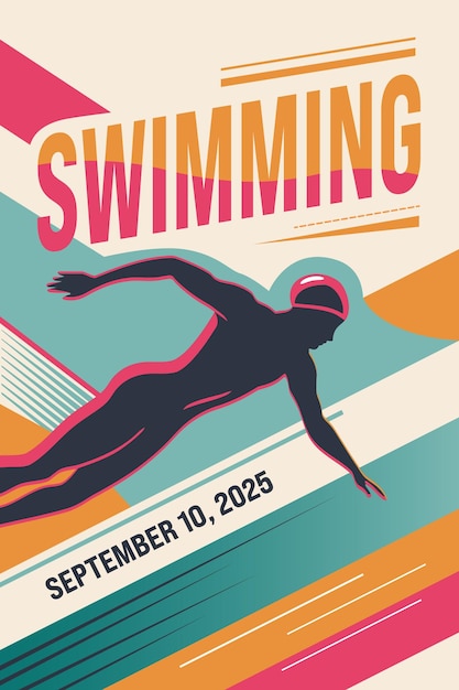 Cartel de estilo retro con texto natación y silueta de un nadador Fondo deportivo abstracto moderno