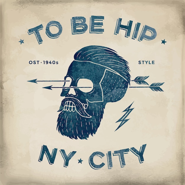 Vector cartel de la etiqueta de hipster vintage cráneo.