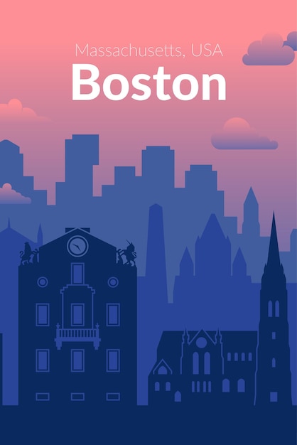 Cartel famoso de la vista de la ciudad de Boston Massachusetts USA