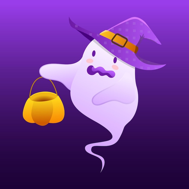 Vector cartel de fantasma de fiesta de halloween calabazas espeluznantes y espíritu fantasma ilustración de fondo plano