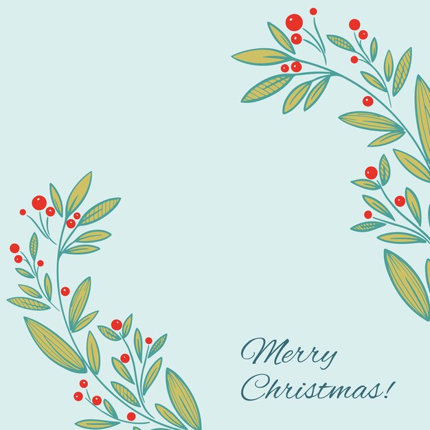 Cartel de felices fiestas, feliz Navidad y feliz año nuevo con elementos florales dibujados a mano, ramas