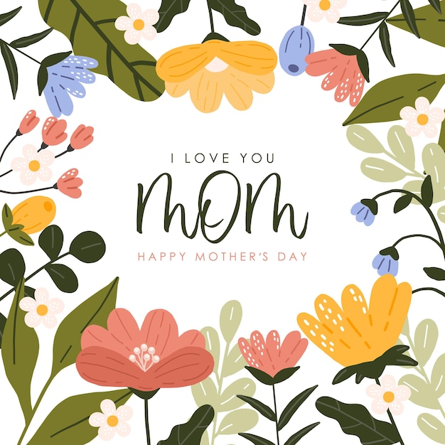 Cartel de felicitaciones para el día de la madre con lindas flores de primavera