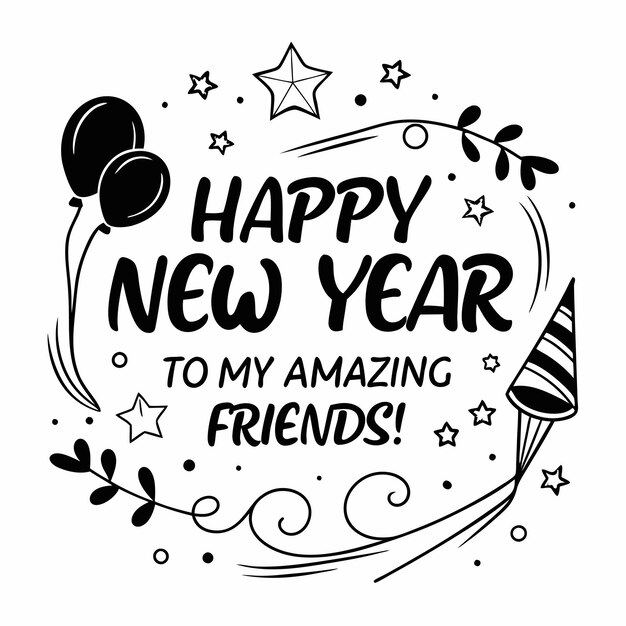 un cartel para un feliz año nuevo con nuevos amigos felices