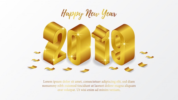 Cartel de feliz año nuevo con oro 3d isométrico