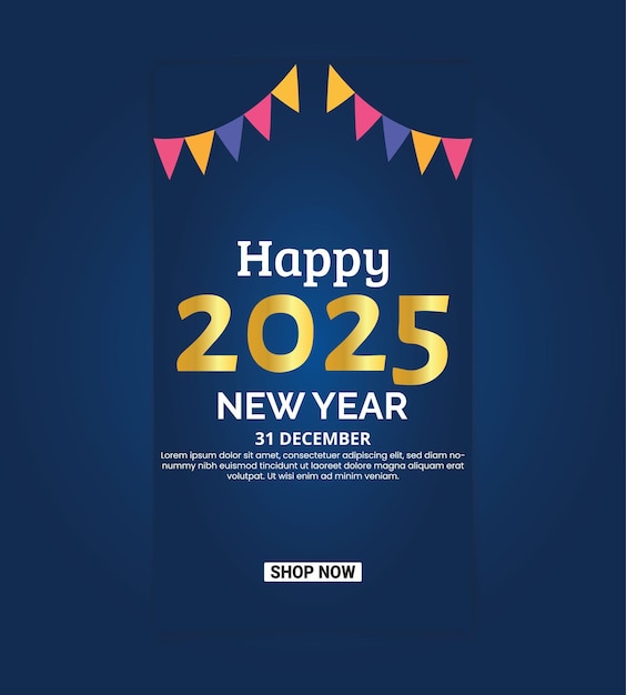 un cartel de feliz año nuevo con una pancarta que dice feliz año nuevo