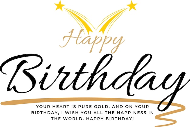 un cartel de feliz cumpleaños con estrellas de oro y una cinta de oro