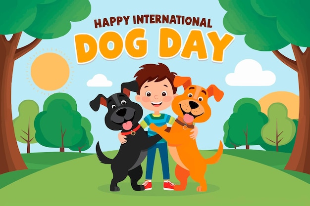 Un cartel para un feliz día del perro con una bahía y un perro