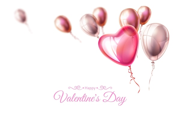 Cartel de feliz día de san valentín globos voladores en forma de corazón realista
