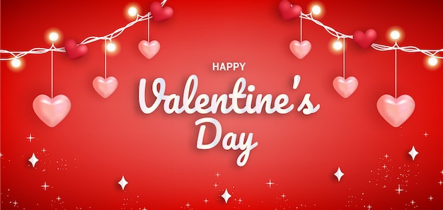 Cartel de feliz día de San Valentín o pancarta con corazones.