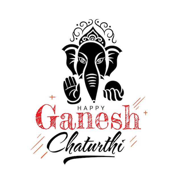 Cartel feliz de Ganesh Chaturthi con letras y símbolo de lord ganesha