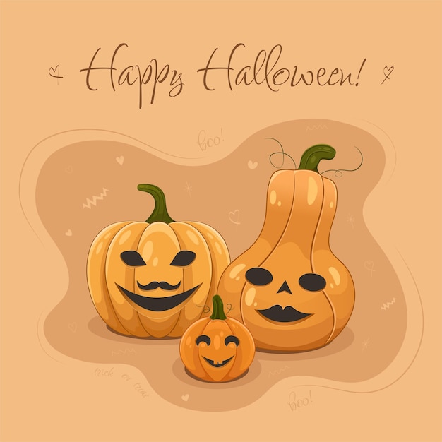 Vector cartel de feliz halloween con lindas calabazas