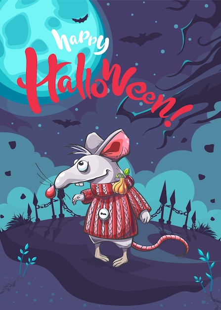 Cartel de feliz Halloween con ratón