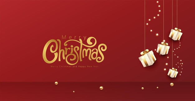 Cartel de Feliz Navidad, plantilla de banner de venta, con tipografía y elementos 3D