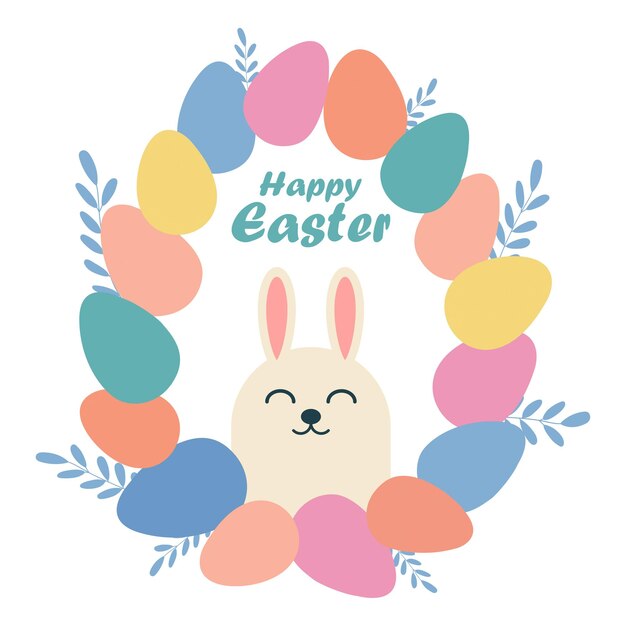 Cartel feliz Pascua con liebre y huevos vector ilustración
