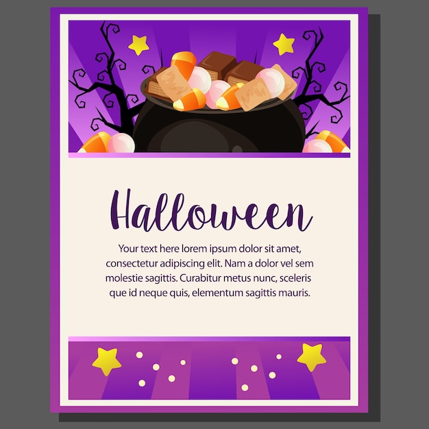 Vector cartel feliz del tema de halloween con la olla de la invitación