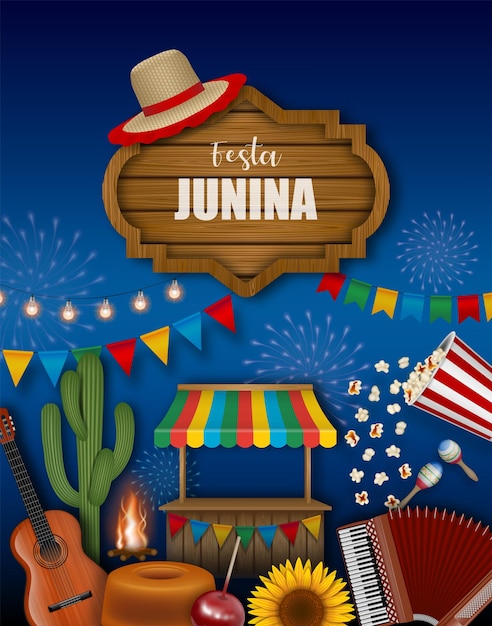 Vector cartel de festa junina fondo del festival de junio brasileño