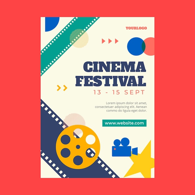 Vector cartel de festival de cine de diseño plano