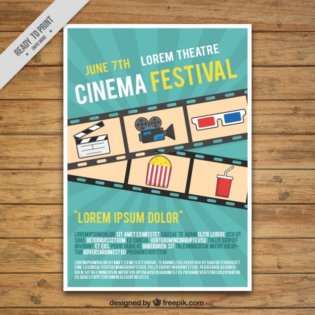 Vector cartel de festival de cine con fotograma y elementos