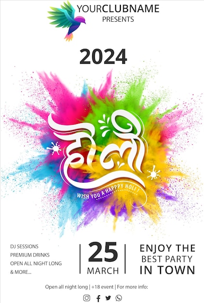 Vector el cartel del festival de holi 2024