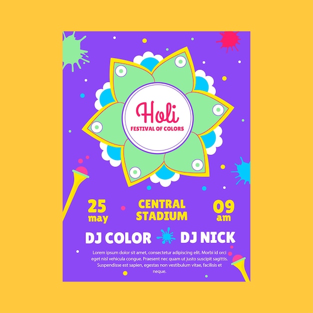 Cartel del festival holi con colores brillantes Vector