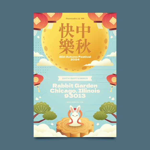 Cartel del festival de mediados de otoño en estilo gradiente