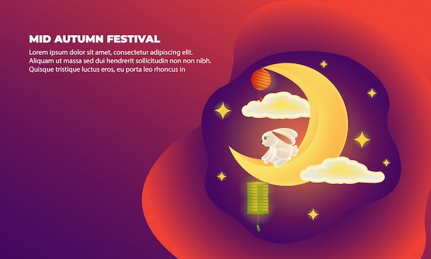Vector cartel del festival del medio otoño con media luna y conejo