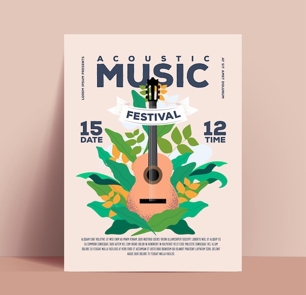 Vector cartel del festival de música acústica.