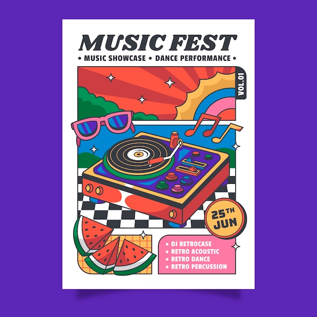 Cartel de un festival de música dibujado a mano