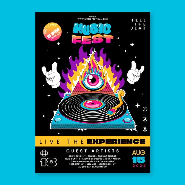 Cartel de un festival de música dibujado a mano