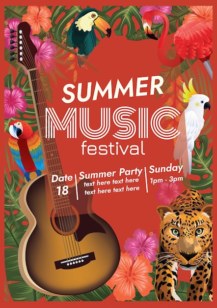 Vector cartel del festival de música fiesta en la playa de verano