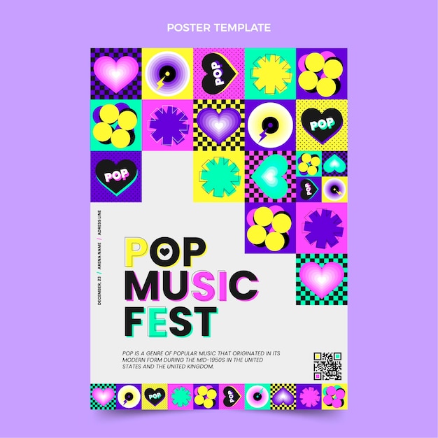 Cartel de festival de música de mosaico de diseño plano