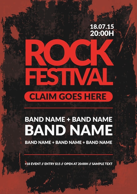 Cartel del festival de rock en el estilo grunge