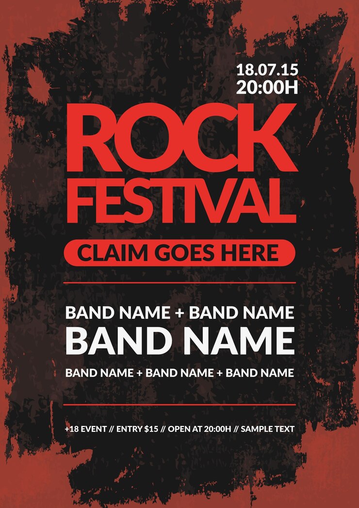 cartel del festival de rock en el estilo grunge