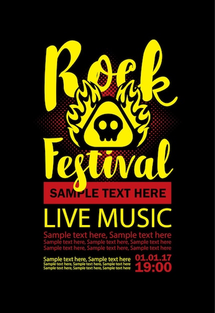 Vector cartel del festival de rock con llamas