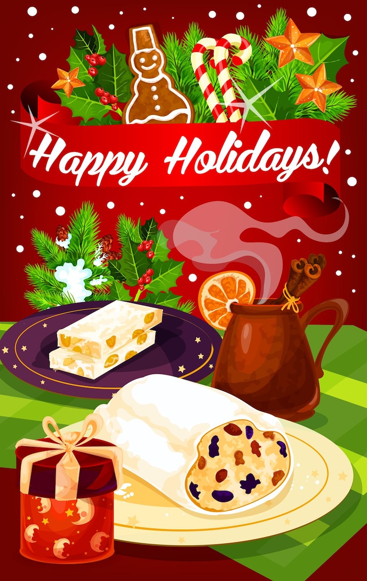 Vector cartel festivo de la cena de navidad y año nuevo.