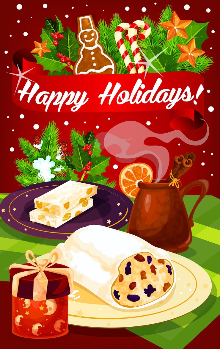 Vector cartel festivo de la cena de navidad y año nuevo.