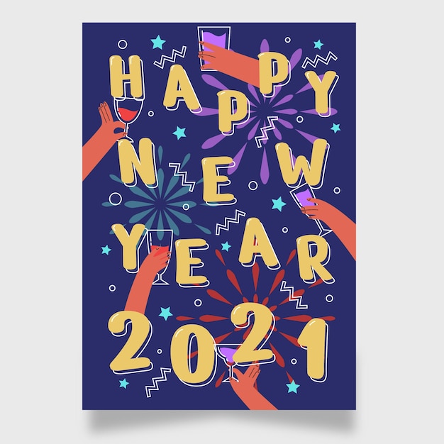 Cartel de fiesta de año nuevo 2021 dibujado a mano