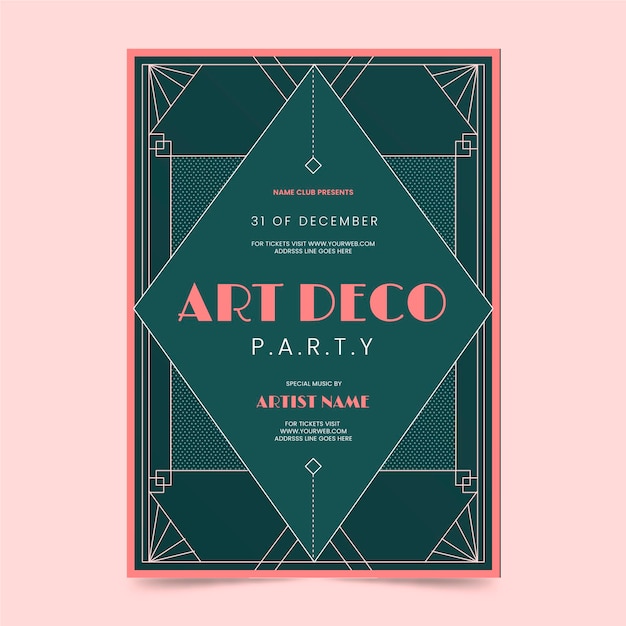 Cartel de fiesta art deco de diseño plano