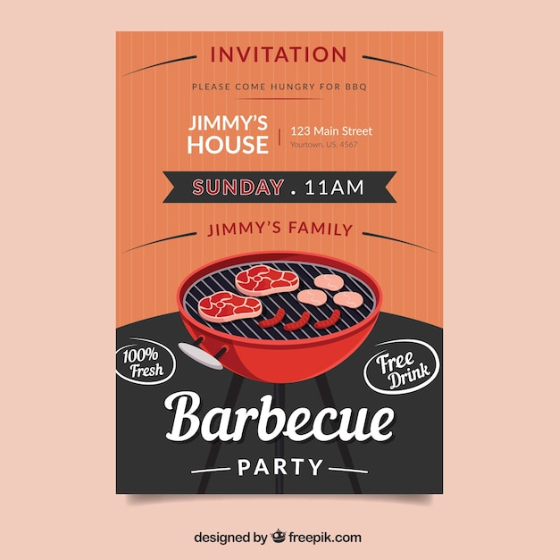 Cartel para la fiesta de barbacoa en diseño plano