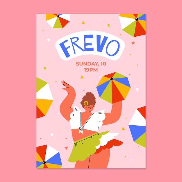 Vector cartel de fiesta frevo de diseño plano dibujado a mano