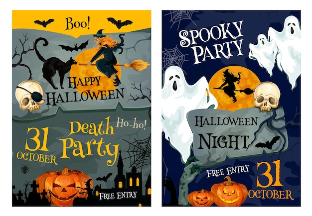 Cartel de la fiesta de Halloween del fantasma de la calabaza y que