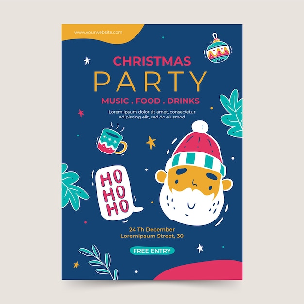 Cartel de fiesta de Navidad dibujado a mano