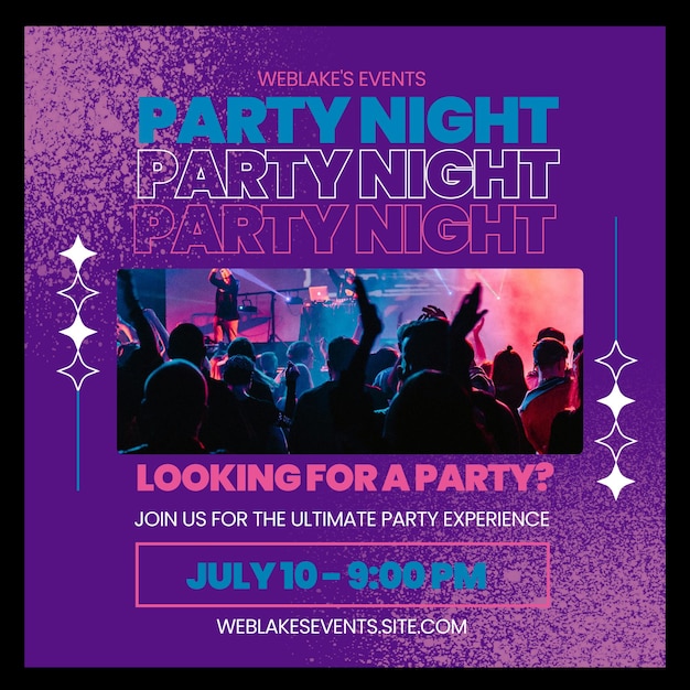 un cartel para una fiesta de noche en una fiesta llamada fiesta de noche