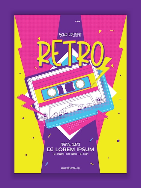 Vector cartel de fiesta retro de vector con ilustración de cinta de cassette