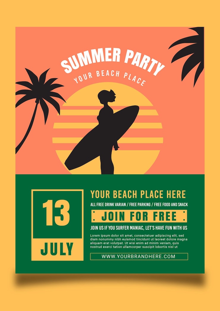 cartel de la fiesta de verano verde naranja